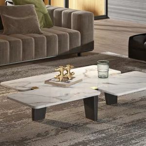 700mm Customized Coffee Table 1.4m Titanium Italian Style Marble