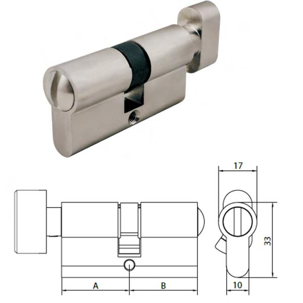 WC Bathroom Mortice Lock Cylinder Satin Nickel EN1303 Brass Material