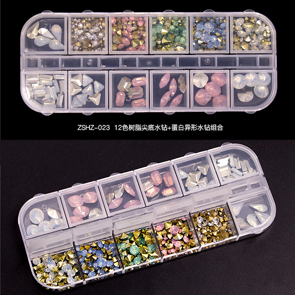 12 Grid Rhinestone Nail Stones Crystal Multi Shape Glass Diamonds Nails Art Decoration