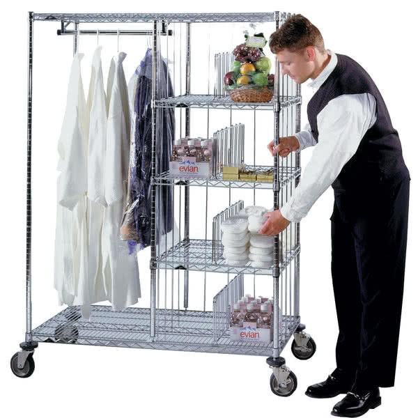 Buy Hospitality Garment Storage Shelves / Metal Shelving Unit With Wheels at wholesale prices