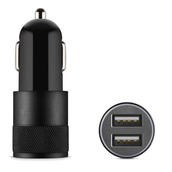 5V2.1A knurling dual USB car charger for mobile phone metal rings type