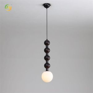 Modern Bedroom Lighting Glass And Wood Single Head Pendant Light