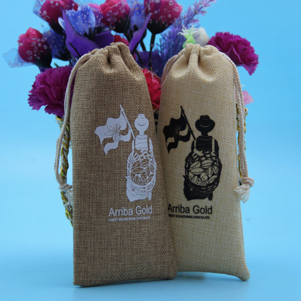 Hand Made Printed Jute Drawstring Bag Wear Resistant For Christmas Gift Packing