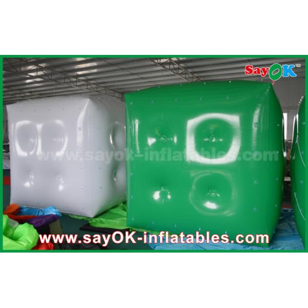 Advertising White Green Inflatable Balloon / Cube Helium Balloon With Logo Print