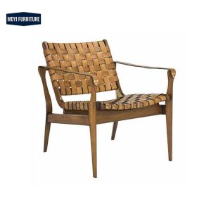 Custom solid wood leather backrest armrest recliner accent leisure chair