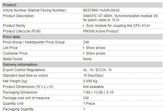 6ES7960-1AA06-0XA0 6ES7 960-1AA06-0XA0 Siemens Central Processing Unit