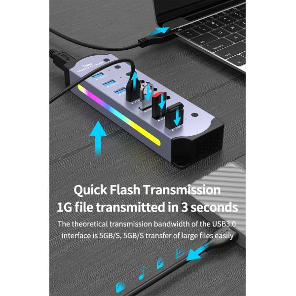 Customized Logo Accepted Speed USB 3.0 Hub with 7 Ports and Aluminum Alloy Design