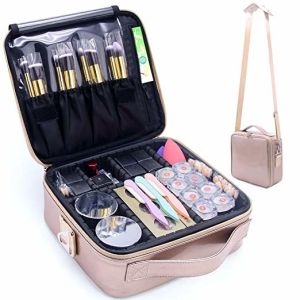 China Rose Gold Travel Makeup Train Case , Makeup Storage Bag With Adjustable Shoulder Strap on sale