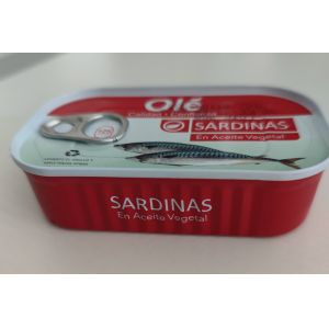 China Commercial Sterility 125g Canned Sardine Fish In Soybean Oil on sale