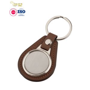 Metal Laser Engraving Key Chain , Genuine PU Leather Blank Key Chain