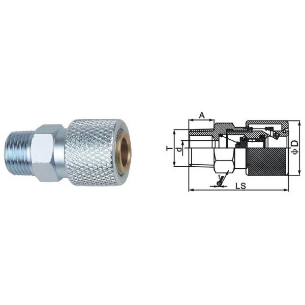 Steel Valve Locking Type Quick Release Pneumatic Connector LSQ-HX In Brass / Steel