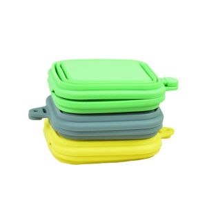 Traveling Silicone square Pet Folding Bowl Portable Food Basin 1420ml