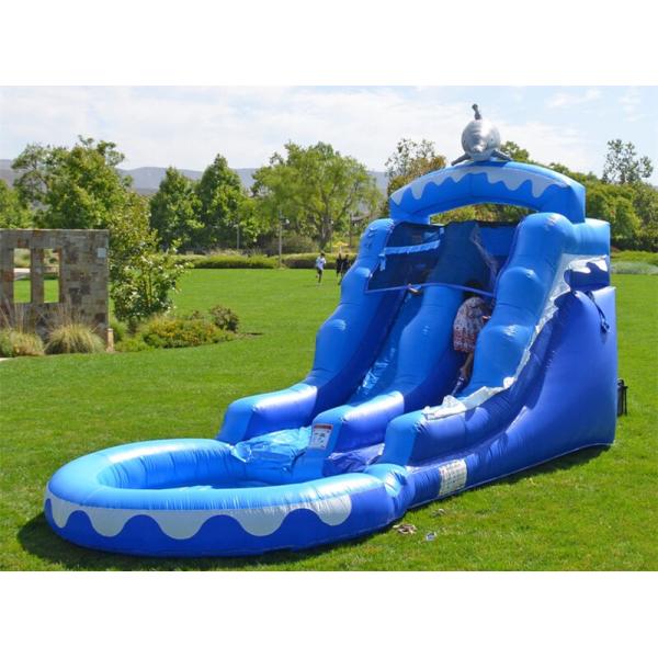 Cartoon Shark 10x21ft Inflatable Water Slide For Kids Quadruple Stitching