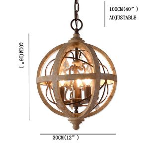 Retro Chandelier Lighting Industrial Hanging Pendant Lamp Globe Wooden