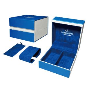 China Sapphire Blue Plastic Luxury Watch Packaging Box Jewelry Box For Necklaces And Earrings on sale