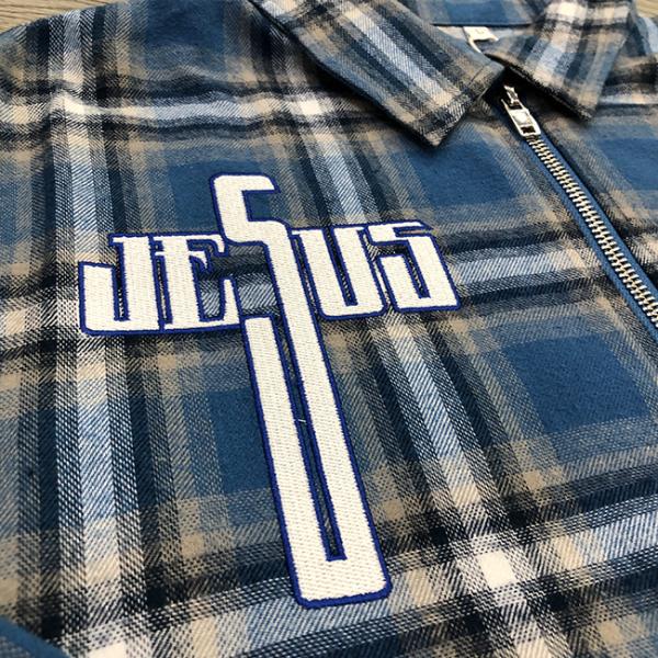 Custom Winter Embroidered Logo Plaid Shirts Zip Up Polo Shirt Oversized Long Sleeve Flannel Shirts For Men