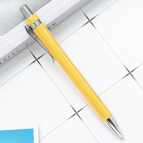 1.0mm Writing Width Eco-friendly Bamboo Ballpoint Pen with Metal Clip and Black Ink Color