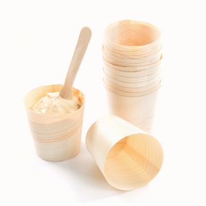 3CM Wooden Disposable Dessert Cups Outdoor Biodegradable Coffee Mug