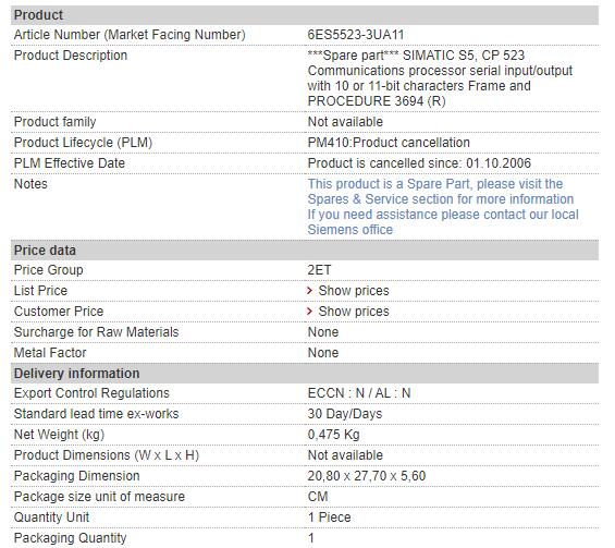 6ES5523-3UA11 6ES5 523-3UA11 Siemens Simatic Module