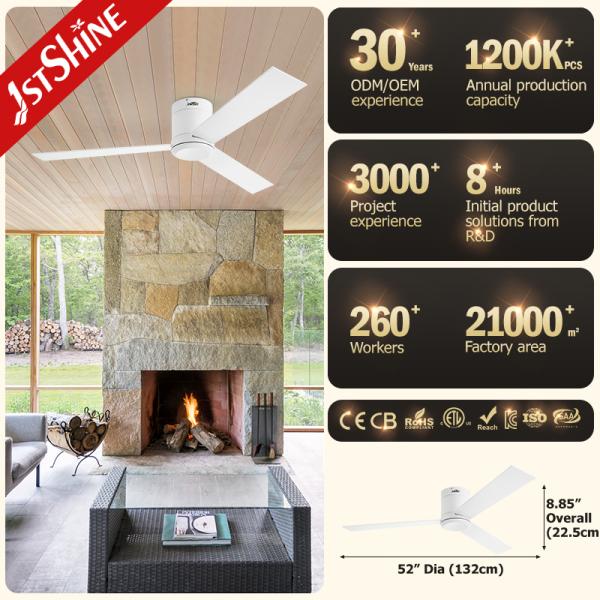 3 Natural Plywood Blades Flush Mount Decorative Ceiling Fan Without Light