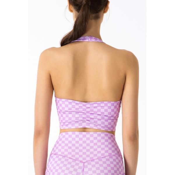 Spring Plaid Hanging Neck Womens Sports Bra Fitness Yoga Vest