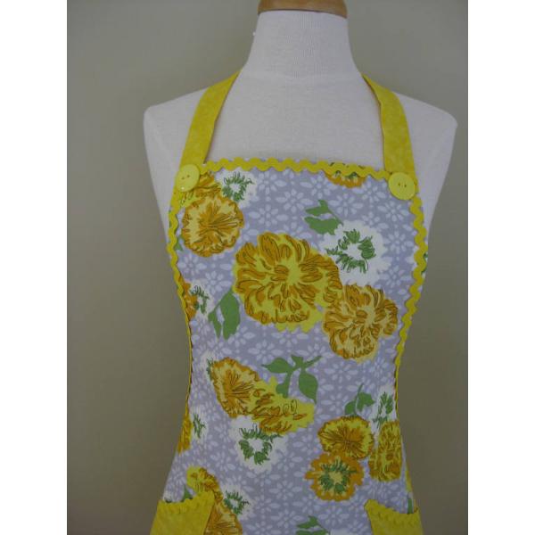 Ladies Apron, Floral Apron, Kitchen Apron, Full Cooking Apron, Gift For Women, Yellow Apron, cooking Apron, Adult Aprons