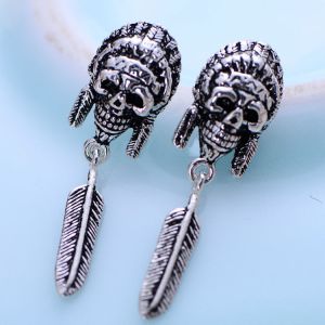 Fashion Plume Design Retro Thai Sterling Silver Drop Earrings(XH048068W)