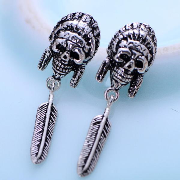 Fashion Plume Design Retro Thai Sterling Silver Drop Earrings(XH048068W)