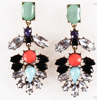 Buy Retro hit color flash diamond earrings gemstone earrings at wholesale prices
