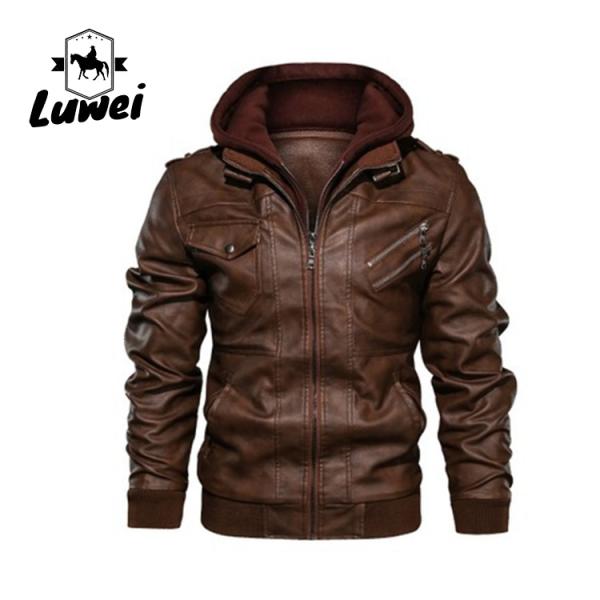 Custom Sport Windbreaker Hooded Utility Water Proof Outwear Motorcycle Parka Pu Faux Leather Jacket for Male