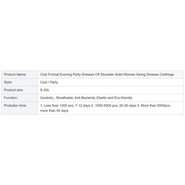 Club Formal Evening Party Dresses off Shoulder Solid Women Swing Dresses Clothings
