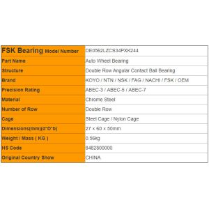 Heavy Load DE0562LZCS34PXK244 Car Wheel Hub Bearing Double Row