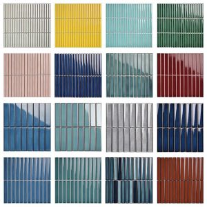 Matte 3D Marble Kitkat Tile in White Pink Green Blue Print for Bathroom Interior