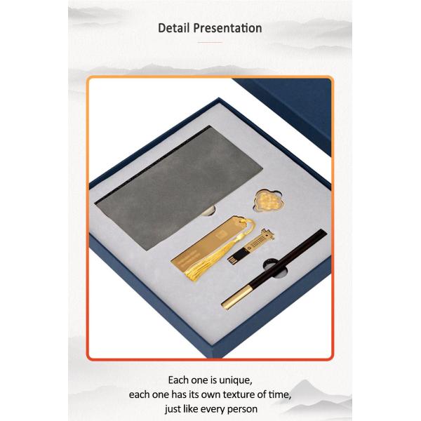 Classical Sandalwood Business Stationery Set Bookmark Notebook Craft Pen U Disk