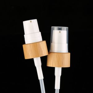 Clear Lid Cosmetic Lotion Pump With Bamboo Pump Shell