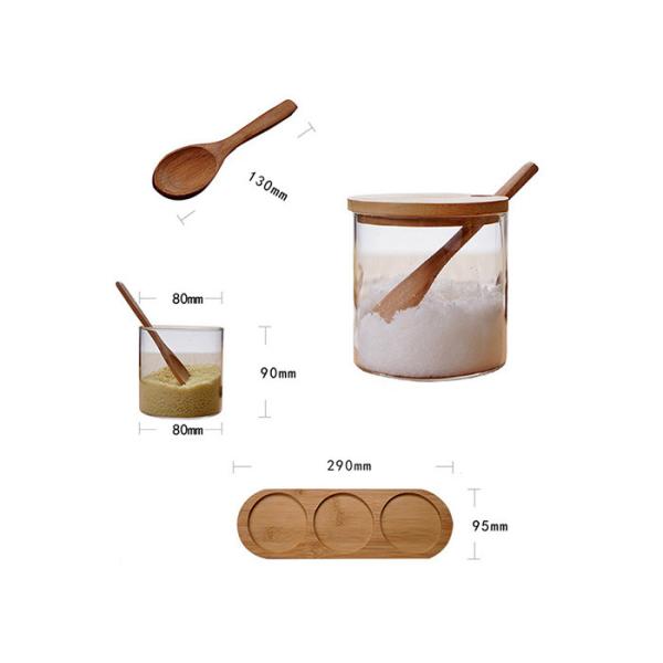 Seasonings Transparent Glass Jars Flavor Bottle Set With Wooden Spoon Tray