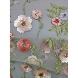 3D Colorful Sequin Embroidered Fabric Floral Seuqin Beaded Lace Fabric