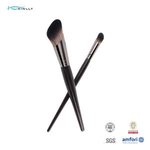 Wooden Handle Angled Makeup Brushes 2pcs Synthetic Bristle Cruelty Free