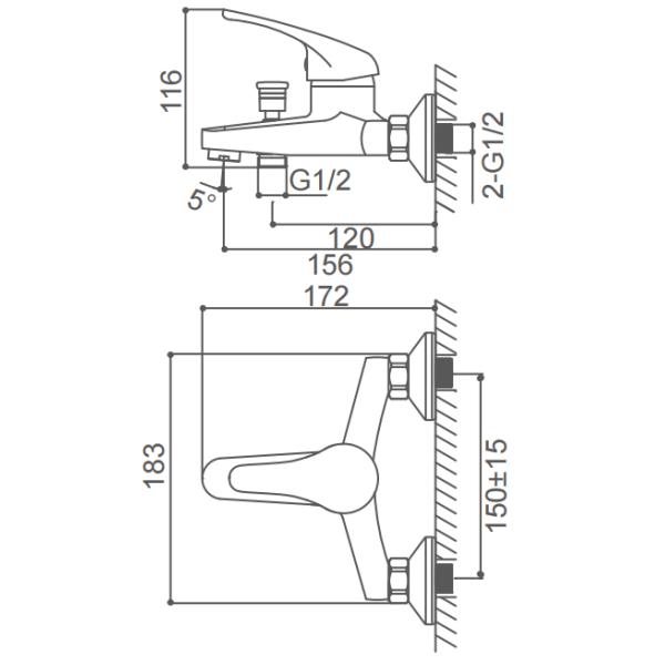 Single Lever Surface Mounted Bath Mixer Tap For Bathroom