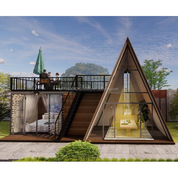 Customized Color Modular Steel Structure Triangular House 50/75/100mm Wave Sandwich Panel Luxury Design Wooden House