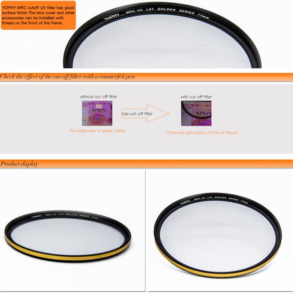 Optical Glass UV IR Cut Filter Golden Frame , IR Pass Through Filter For Photography