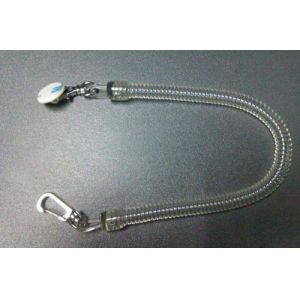 Pure clear long spiral coil tool tether chain w/executive and delux  swivel&round sticker