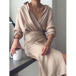 2018 Ladies Fall Linen Dress Loose Women Long Sleeve Autumn