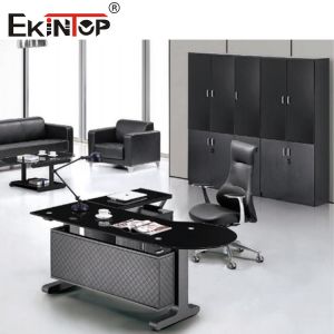 Black L Shaped Leather Glass Desk Commercial Office Building Furniture
