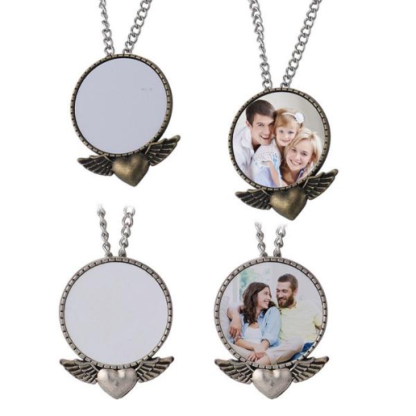 Custom Gift Party Wedding Vintage Brooch Necklace Pendant Sublimation Angel Wings Necklace