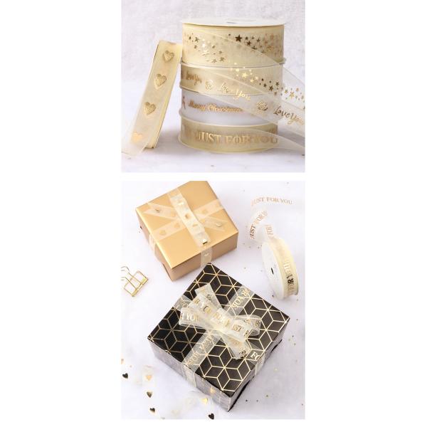 High quality Christmas deer printing for gift packing Transparent organza printed ribbon