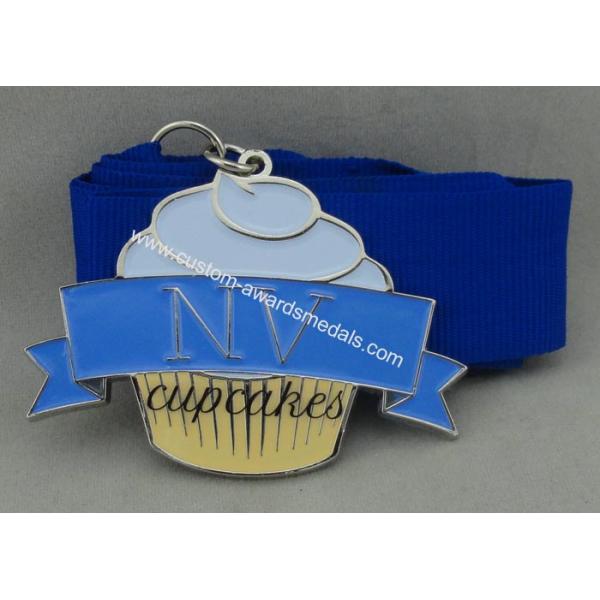 Die Casting Zinc Alloy Cup Cakes Medals Soft Enamel Nickel Plating With Ribbon
