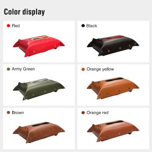 Red Debossed 100mm Car Tissue Box Holder Using Suede Leather