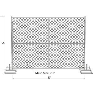 6' Height x 12' Width 11ga 11.5 ga 12ga 12.5ga diameter chain mesh 60mm Portable