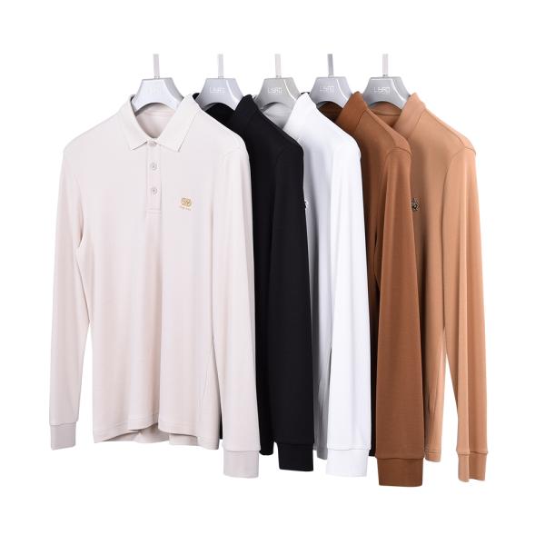 Cotton Long Sleeve Men's Polo Shirt Breathable Autumn Color Block Uniform with Custom Logo